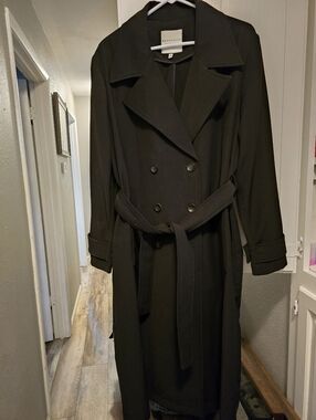 Black Double-Breasted Trench Coat With Belt